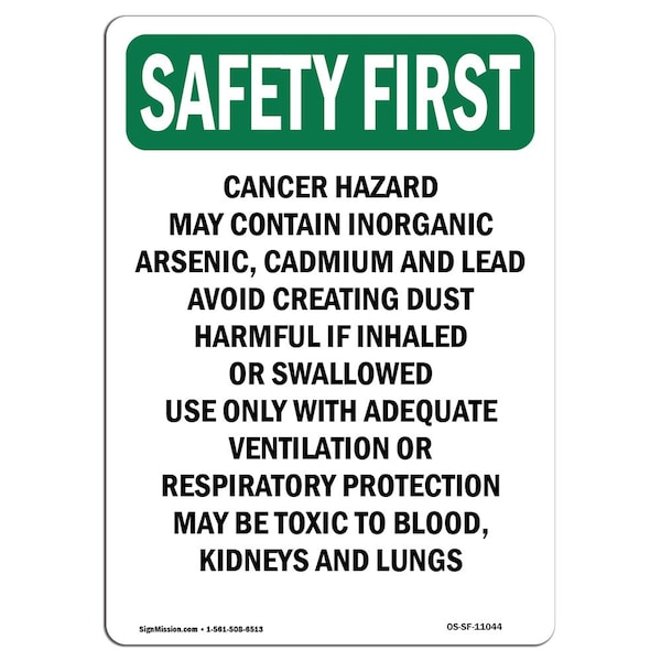 OSHA, 5" Height, 5" H, Portrait, PK10, Cancer Hazard May Contain Inorganic